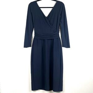 Chiara Boni La Petite Robe Navy Blue Ruched Cross-Front Jersey Pencil Midi Dress
